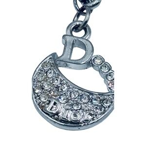 Christian Dior Silver Crystal Moon Saddle Bag Charm Bracelet Logo D Pendant 4in